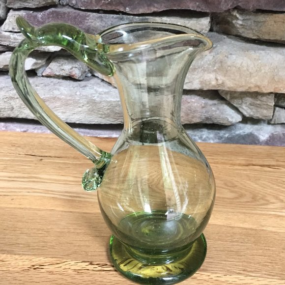 Hand Blown Glass Pitcher Vase Green - Picture 2 of 9